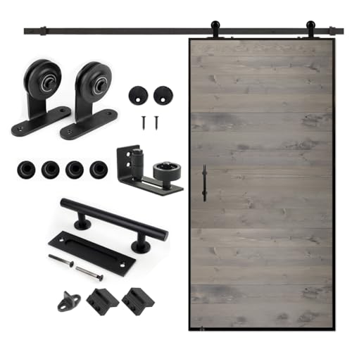 Image of S&Z TOPHAND 42 in. x 84 in. Elephant Gray Barn Door with Sliding Hardware Kit, Stainless Steel Frame Modern Style - Simple Assembly Required