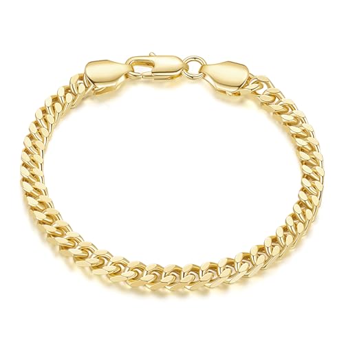 14K Gold Bracelets for Women Men Bracelet Dense Cuban Link Gold Chain Dainty Gold Bracelets Gifts for Women 6.5/7/7.5/8/9 in