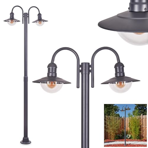 Außenwegeleuchte Elima, moderne Wegeleuchte aus Metall/Kunststoff in Anthrazit/Klar, Kandelaber 2-flammig im Vintage/Retro Look, Höhe 200 cm,...