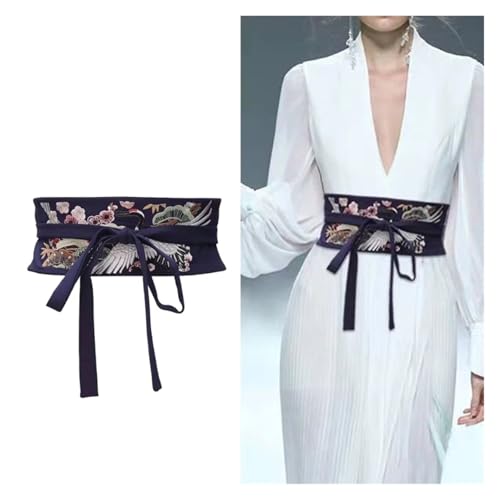 Belts For Women Clothing Waistband With Tassels Wide Tie Belt With Embroidery Crane Craft3