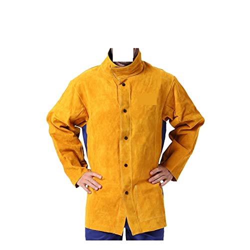 YQVEOT Mandil de Soldador, Chaqueta de Soldadura de Cuero Calentar la Llama de la Chispa Soldador Resistente a la abrasión Soldador de protección de Trabajo(XL)