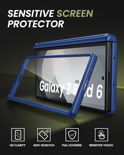 Image of for Samsung Galaxy Z Fold 6 Case with Card Holder & Hinge Protection, Built-in Screen Protector & Camera Cover, Sturdy Durable Protective Multifunctional Wallet Phone Case for Z Fold 6 5G, Blue