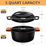 Cast Iron Dutch Oven Pot with Skillet Lid – Pre-Seasoned – Skillet Lid Cooking Pan– PFAS-Free –Umite Chef Cast Iron Skillet Cookware for Bread, Frying, Baking – Dual Handles – Oven, Grill, Campfire & Stovetop Safe – Durable & Non-Toxic, 5QT - Image 3