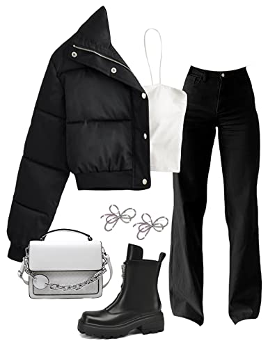 Gihuo Women' s Cropped Puffer Jacket Padded Long Sleeve Bubble Coats Winter Warm Puffy Outerwear3