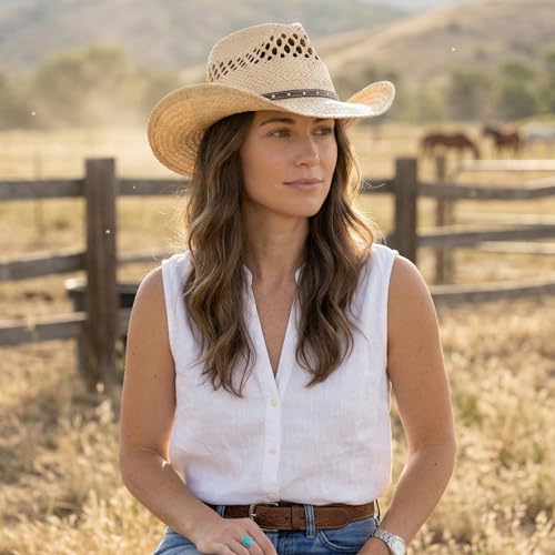 Image of Straw Cowboy Hats Cowgirl Hat Western Cowboy Hat Rancher Hat for Men Women, Exquisite Decoration Band