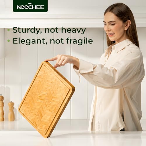 Keechee Atelier Collection Bamboo Cutting Board, Reversible Wood Chopping Boards for Kitchen with Juice Grooves, Handcrafted Large Serving Tray, Luxury Housewarming Wedding Gifts for New Home — view 3