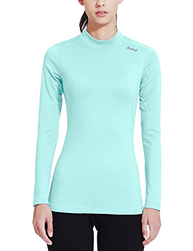 BALEAF Women's Fleece Thermal Mock Neck Long Sleeve Running Shirt Workout Tops Aqua Size XXXL