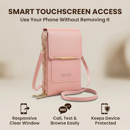 Image of VKR Women's Leather Crossbody Phone Purse with Touchscreen Pocket - Anti-Theft Mobile Sling Bag with Adjustable Shoulder Strap, Card Slots, Zipper Compartments & Compact Wallet for Daily Travel