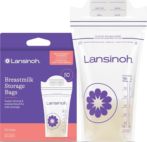 Image of Lansinoh Breastmilk Storage Bags, 6 Ounce, 50 Count | Baby Essentials, Fast Freeze & Thaw Breast Milk Bags for Baby Bottle Feeding, Strength & Stretch