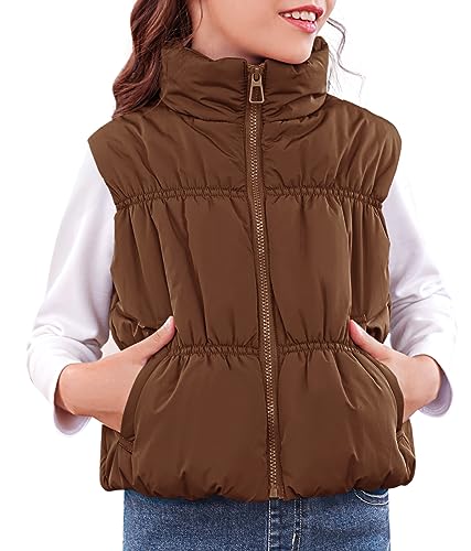 Imily Bela Girls Puffer Vest Stand Collar Sleeveless Warm Jacket Cute Outerwear With Pockets 7-14 Years cover