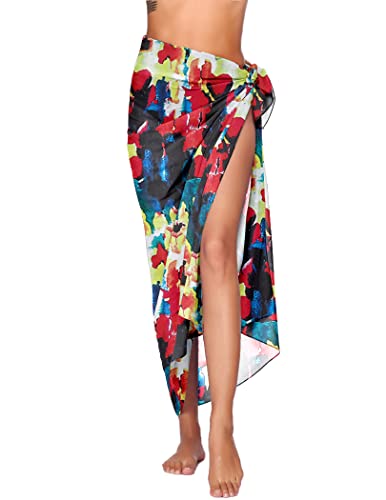 Image of Ekouaer Women Sarong Swimsuit Coverups Chiffon Long Bikini Wraps Sheer Beach Bathing Suit Cover Up