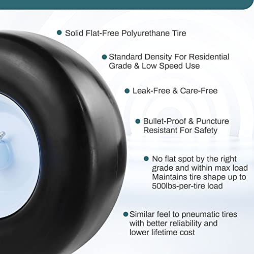 Upgrade 13X5.00-6 Flat Free Lawn Mower Tire And Wheel With 3/4" & 5/8" Grease Bushing, Zero Turn Mower Front Solid Tire Assembly For Commercial Grade Lawn, Garden Turf, 3.25"-5.9" Centered Hub #TOP4