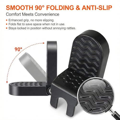RHEOLITH Heavy Duty E-Bike Foot Pegs, Foldable Rear Pedals for Passenger, Manganese Steel Reinforced Aluminum Bike Footrests with 15mm U-Slot & Anti-Slip for E-Bike, Mountain Bike, Folding Bicycle