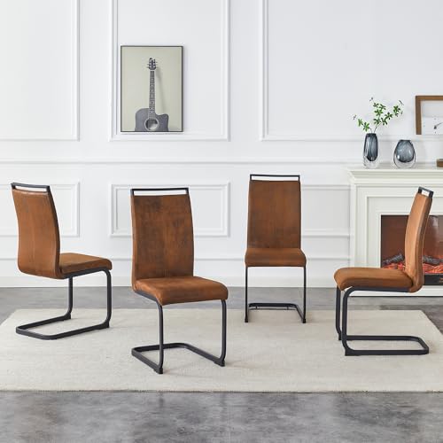 Image of Baysitone Modern Dining Chairs Set of 6, Side Dining Room Chairs, High Back Kitchen Chairs with Suede Fabric Padded Seat for Dining Room,Kitchen, Living Room Brown