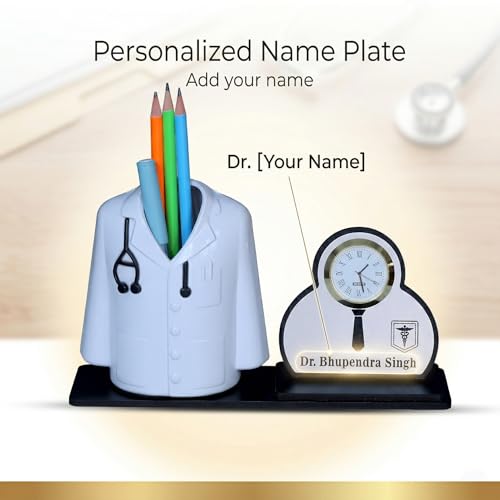 Image of Creative personalized Organizer & gift for doctor Pen Stand | Apron /Coat Shape Pencil Holder | A best gift for doctors female, male & Medical Aspirants for Graduation or Clinic Opening