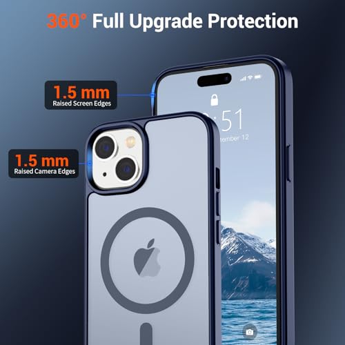 Image of SUPFINE Magnetic for iPhone 15 Case (Compatible with MagSafe) (Military Grade Drop Protection) Slim Translucent Matte Shockproof with Anti-Fingerprint Phone Case, Navy Blue
