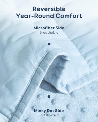 Image of Kivik Breathable Weighted Blanket for Adults, 15lbs Ultra Soft Minky Dot Heavy Blankets, Reversible Cooling and Warm Blanket for All Seasons, Machine Washable, 60 inchx80 inch Queen Size, Light Blue