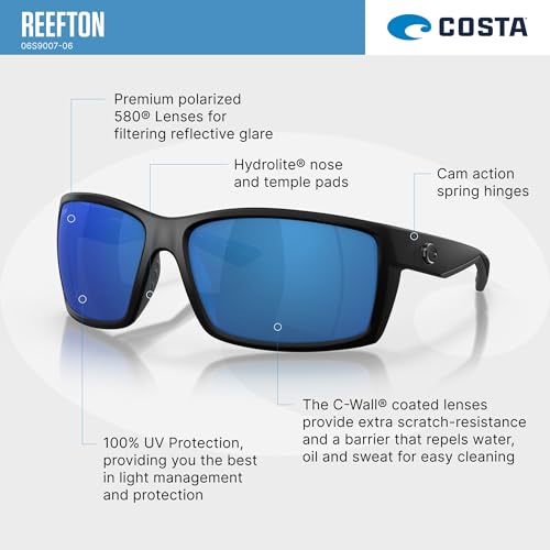 Image of Costa Del Mar Sunglasses For Men-Reefton Mens Polarized Sunglasses 580G 64 | Polarized Fishing Glasses with UV Protection - Costa Sunglasses for Boating, Beach & Driving - 580G, 64