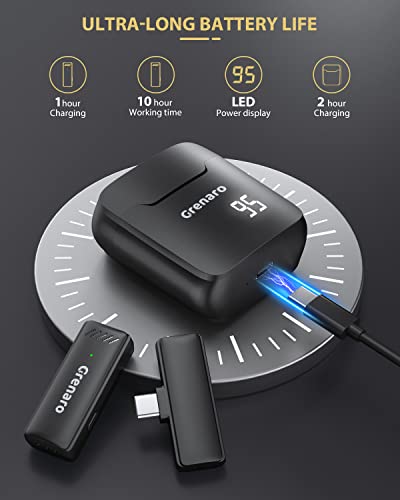 Image of GRENARO Wireless Microphone with Digital Display Charging Case, Wireless Mic for Youtubers, Video Recording,Live Stream, Noise Cancellation Lapel Mic for Type-C Android & iPhone (Single Universal)