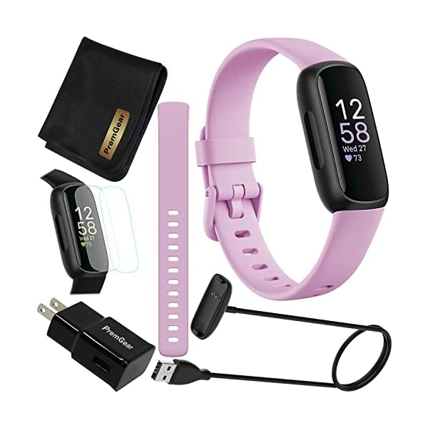 Fitbit Inspire 3 Health & Fitness Activity Tracker (Lilac Bliss) with Workout Intensity, Sleep Tracking, Heart Rate, 2 Bands, 3.3foot Charging Cable, Wall Adapter, Screen Protectors & PremGear Cloth