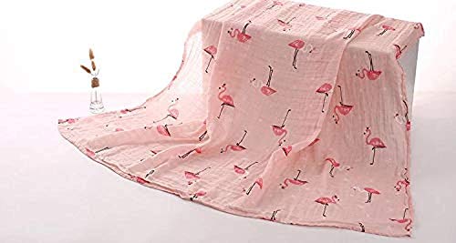 Image of Kassy Pop Printed 6 Layer Bamboo Muslin Blanket Cum Swaddling Towel for Baby, Toddlers | 70% Bamboo, 30% Cotton | AC Quilt, Multi-Purpose Blanket | Toxin Free | 110cm x 110cm (Flamingo Print)