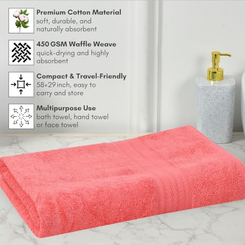 Image of Mafatlal Joy Premium Cotton Bath Towel for Men | 58 x 29 inch Large Size | Soft & Absorbent | Quick Dry | 450 GSM Waffle Weave | Salmon Rose | Single Towel