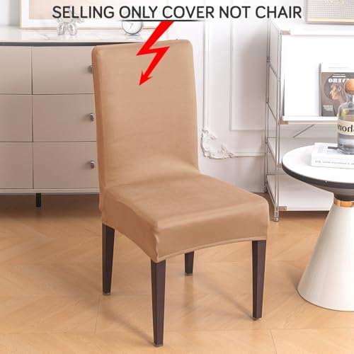 Image of HOKIPO 'SereneSolids' 140 GSM Polyester Blend Dining Chair Cover Set of 1, Camel (AR-6246-CML)