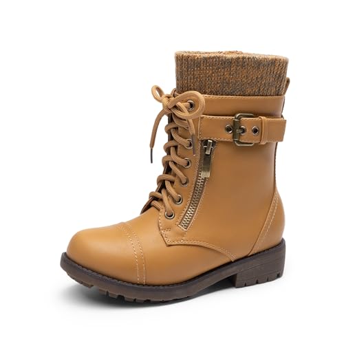 DREAM PAIRS Girl's Mid Calf Combat Ankle Lace up Boots 10 Toddler Wheat