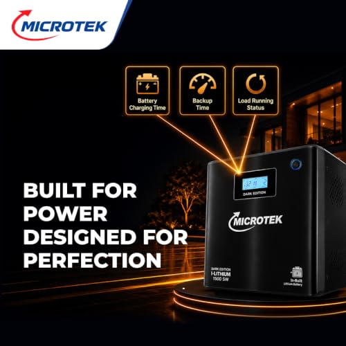 Image of Microtek I-Lithium 1500 SW WiFi Dark Edition Inverter (1100VA /925W) with 1280Wh 12.8V Li-Ion Battery | 12+ Year Life | 5-Year Onsite Warranty | Ideal for Home, Office & Shop | Black