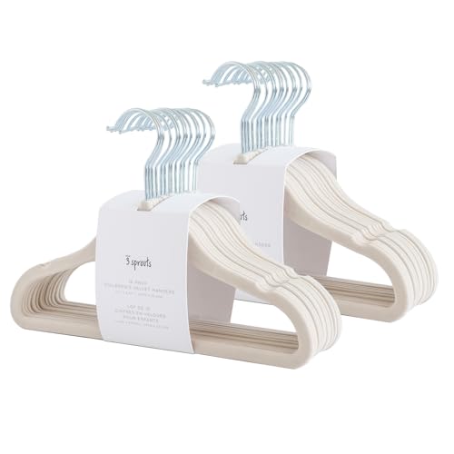 3 Sprouts Velvet Baby Hangers - Non-Slip Hanger for Infant, Toddler, Baby Clothes - Closet Kids Hangers with Slim Design, Nordic Colors, Pack of 30 - Beige