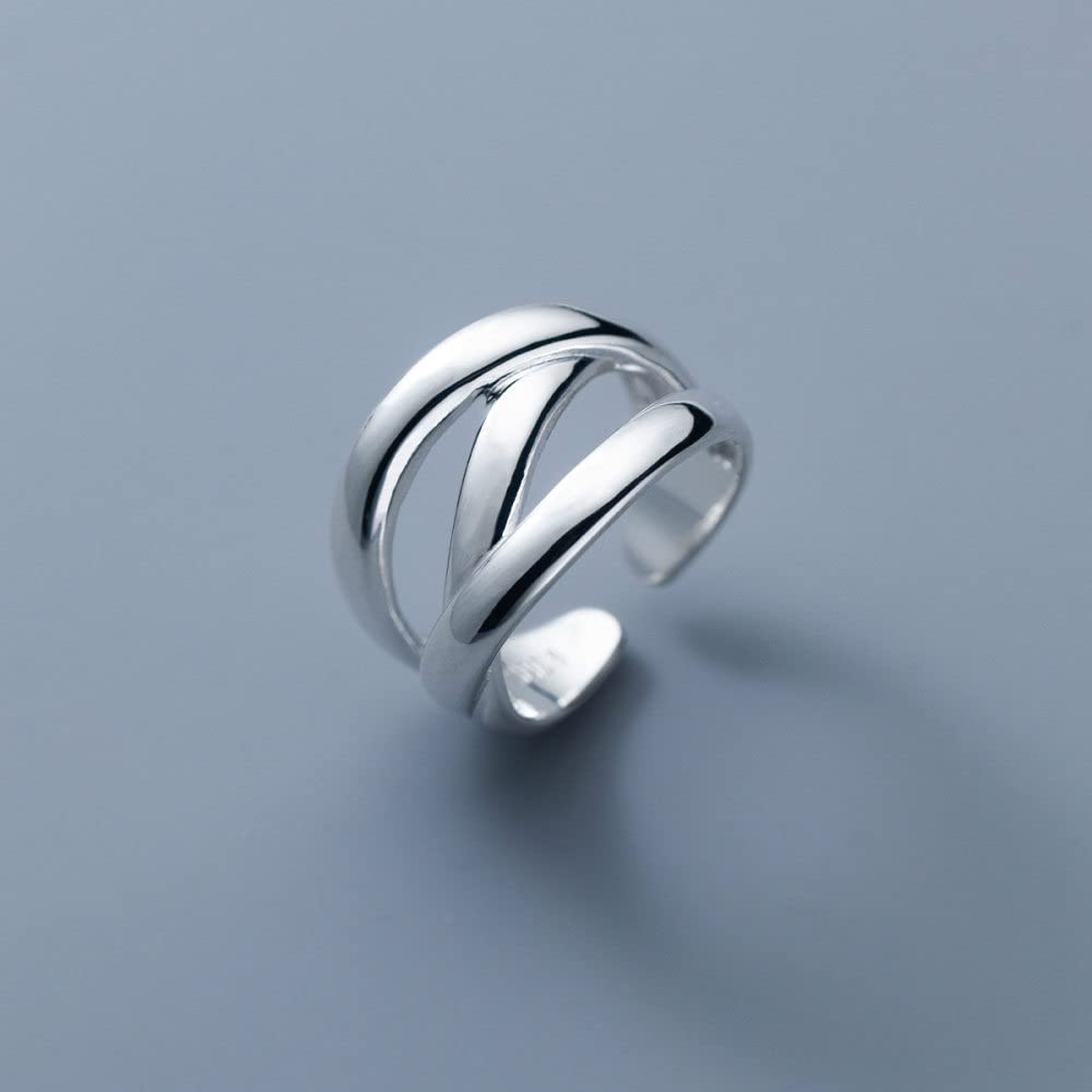 Verstellbarer Ring, S925 Sterling Silber Dreischichtiger Ring Verstellbare Ringe Durchbrochener Offener Ring Silber Daumenring Ewigkeitsring Hochzeit Charme Schmuck Geschenke Für Männer Mädchen D