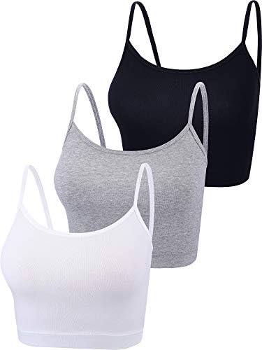 3 Pcs Crop Camisole Top Spaghetti Strap Tank Sleeveless Crop Tank Top for Women Sports (Black, White, Grey, Large)