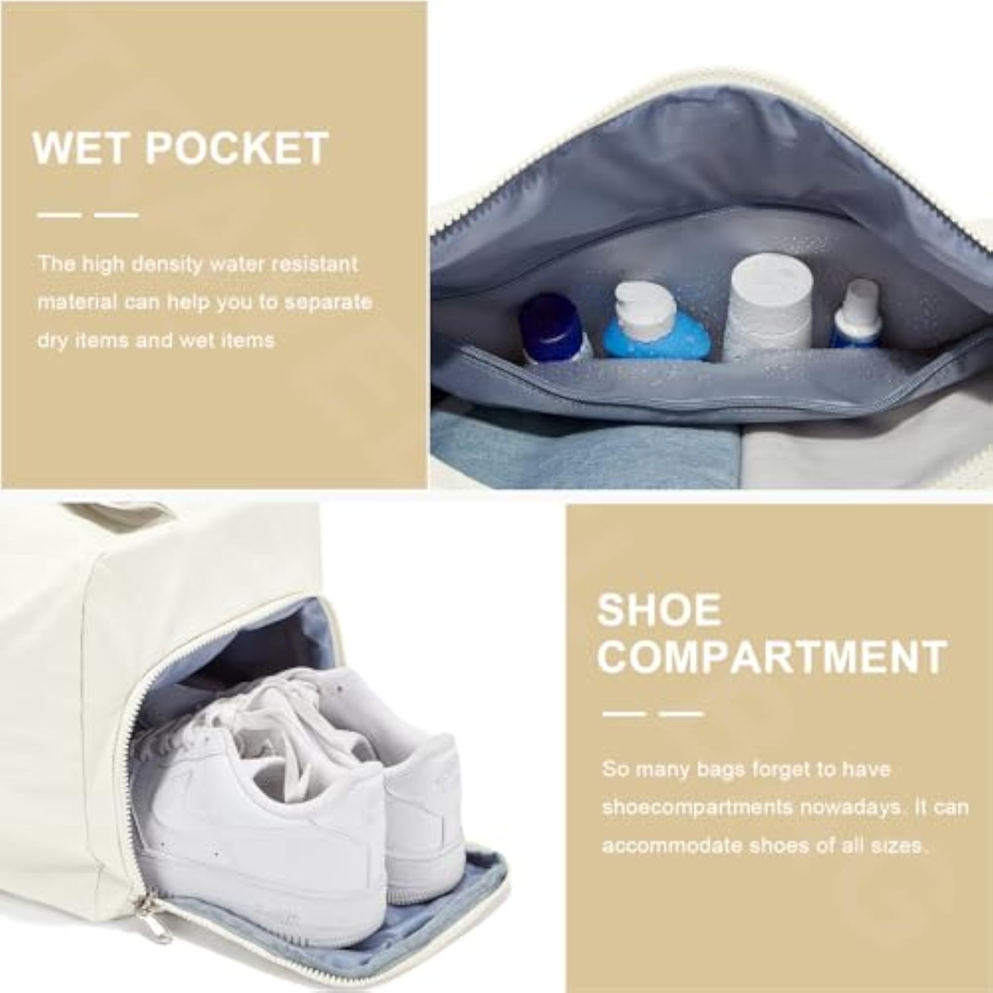Women's Small Gym Bag, Beige, Sporty
