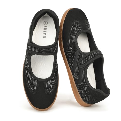 Image of IDIFU Mary Jane Sneakers for Women Retro Fashion Casual Ballet Flats | Lightweight Memory Foam Insole Non-Slip Hook and Loop Spring Tennis Walking Shoes