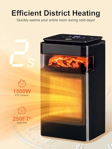 Landeagle Space Heaters for indoor Use,1500W Electric Portable Heater with Adjustable Thermostat,Small PTC Ceramic Heater for Room,Bedroom,Office,75°Oscillation,24H Timer,Tip-over Protection