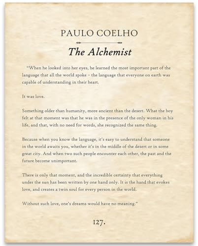 The Alchemist by Paulo Coelho 11x14 Unframed Poster–Without Such Love Quote Wall Art,Vintage...
