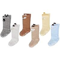 LACOFIA 6 Pares de calcetines largos de altos para bebé niños Medias antideslizante de algodón de punto princesa infantiles niño 1-3 años