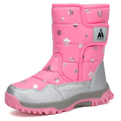 Mishansha Stivali Neve Bambini Stivaletti Ragazze Doposci Scarponcini Imbottiti di Pelo Scarpe Invernali Comodi Caldi e Antiscivolo,Rosa 28