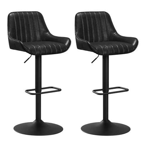 WOLTU Tabouret Bar, Lot de 2, Chaise Haute Cuisine, Réglable en Hauteur, avec Accoudoirs et Dossier, Siège Rembourré, pour Ilôt Central Cuisine, Bar,...