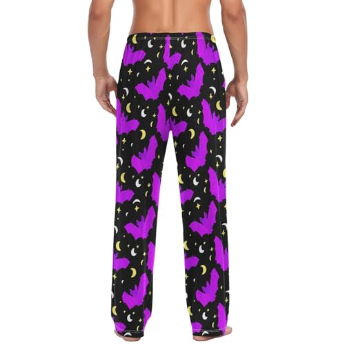 Men’s Halloween Bats Pajama Pants with Pockets, Comfortable Lounge Sleep Bottoms#5712