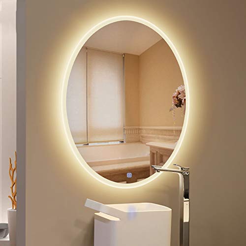 Espejo de baño con LED iluminación y Antivaho, Interruptor táctil, Espejo de Pared Ovalado Brillo Regulable,50 * 70cm,60 * 80cm,70 * 90cm