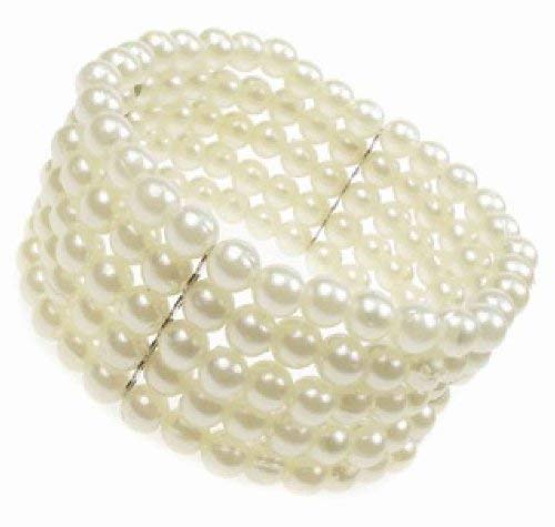 5 Row Stretch Pearl Bead Corsage Cuff Bracelet New