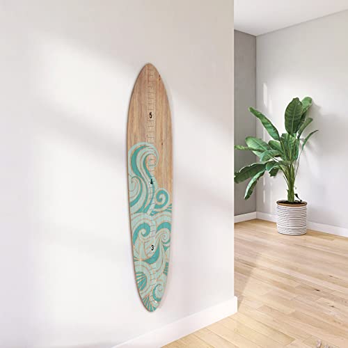 HeadWaters Wooden Surfboard Growth Chart - Kids' Room & Playroom Decor with Wall-Mounted - Wood w/Teal Wave Color (9.5" Wide x 46 Tall) - Image 3