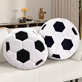 Plush Soccer Ball Pillow Set of 2, Fluffy Round Sports Throw Pillows, Soft Soccer Pillow, Decorative Soccer Cushions for Couch, Bed, Sport Room Decor, Gift for Home Decoration(15.75 Inch)
