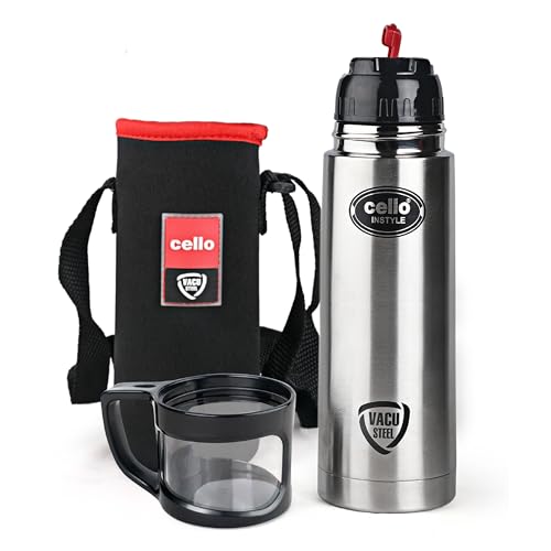 Cello Instyle Thermosteel Water Bottle with Jacket 500ml, Silver ...