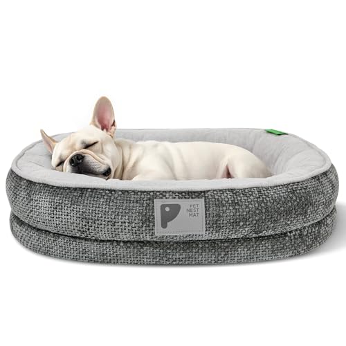 Dog Beds for Small Dogs,Orthopedic Bed with Removable Cover&Non-Slip Bottom Couch Bed with Four-Sided Bolster Grey S