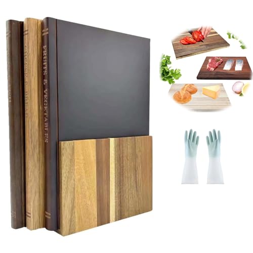 Pezzi 3 Tagliere da Cucina in Legno, Taglieri a Forma di Libro, Antiscivolo Vassoio da Cucina con Supporto, Reversibile Taglieri per Tagliare e Servire Antipasti, Pane, Formaggi