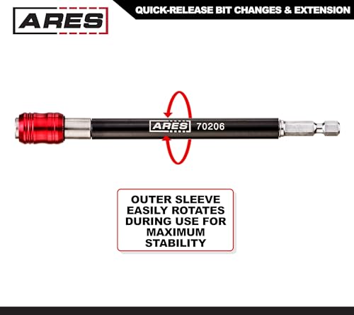 Image of ARES 70206 - Drill Extension Bit Holder - 6-Inch Quick Release - Works With All 1 /4-Inch Drive Bits - Quick Release Mechanism Makes Changing Bits a Breeze