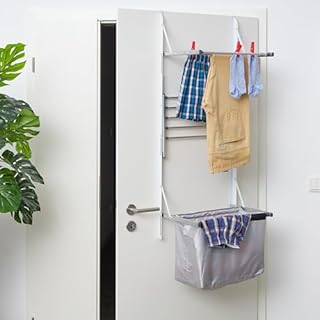 Relaxdays séchoir de Porte, à Suspendre, 3,8 m, Pliable, étendoir à Linge, avec Sac, en métal, argenté