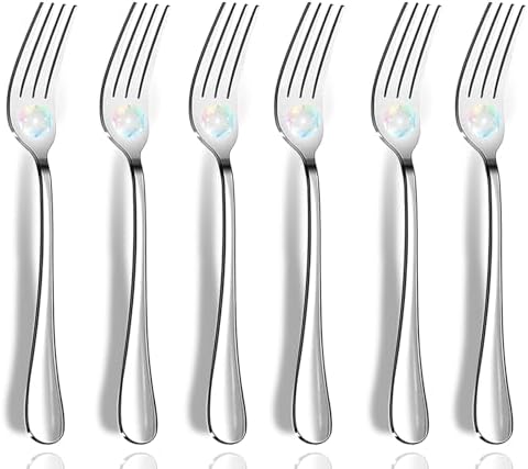 Dinner Forks, Set of 6 Top Food Grade Stainless Steel Silverware Forks, Flatware Set,8 Inches, Mirror Finish & Dishwasher Safe, New Apartment Essentials Cutlery Set